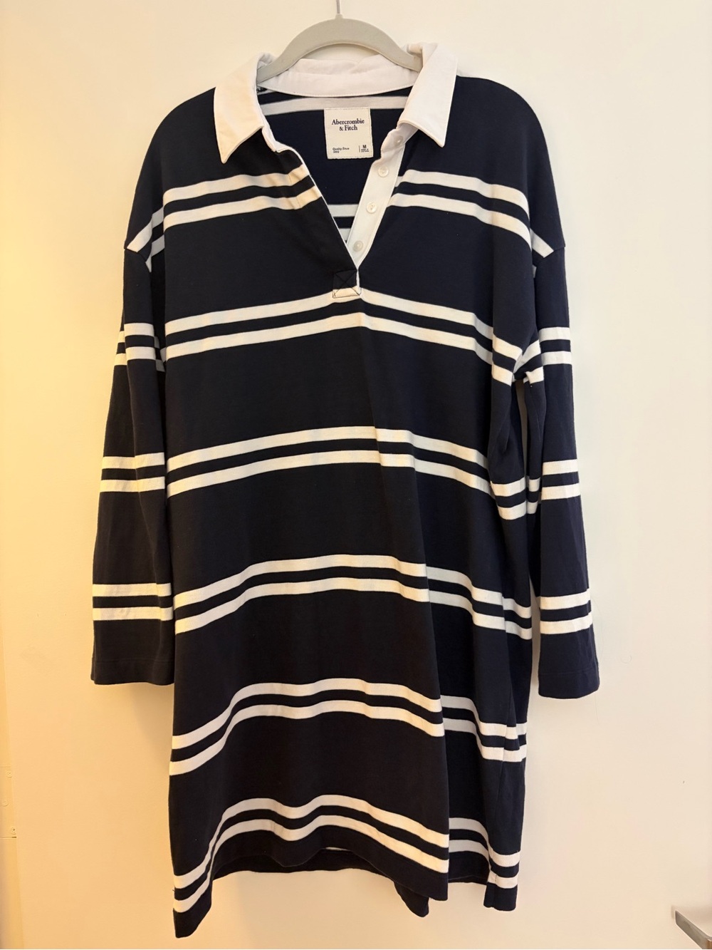Abercrombie & Fitch Navy and White Striped Long-Sleeve Rugby Dress